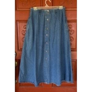 Vtg Jantzen Classics Denim Skirt  Button Front Maxi Blue Retro 90's Size 10/10